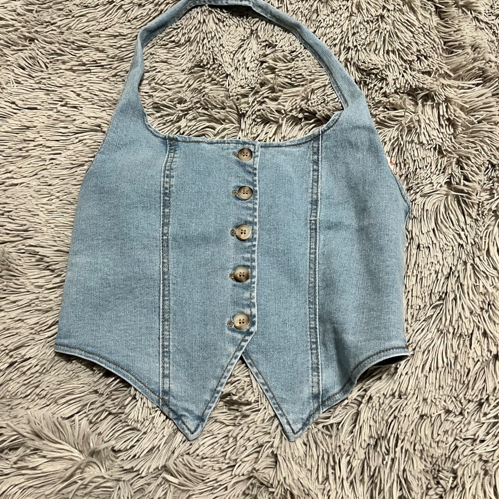 SHEIN Light Blue Denim Halter Top
